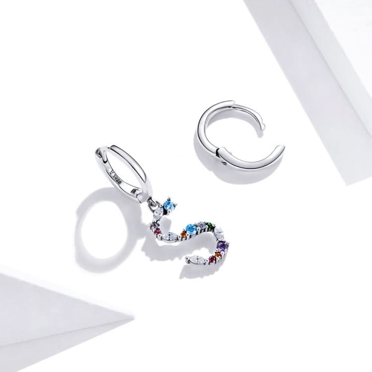 S925 Sterling Silver Colorful Zircon Letters S Asymmetry Women Earrings Reluova