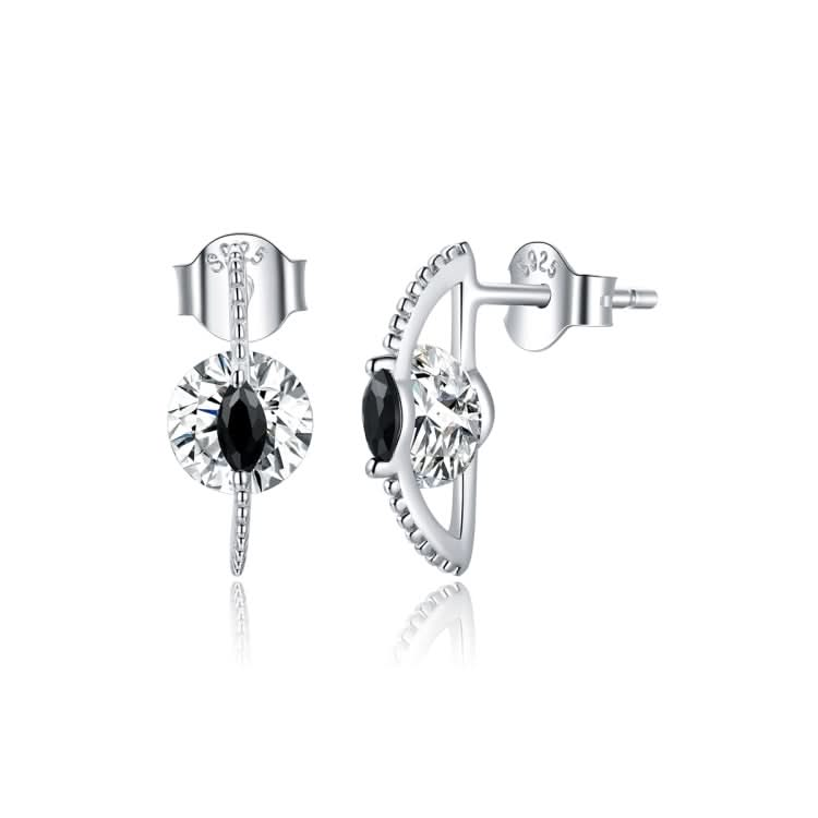 S925 Sterling Silver Silver Black White Zircon Ear Studs Women Earrings Reluova