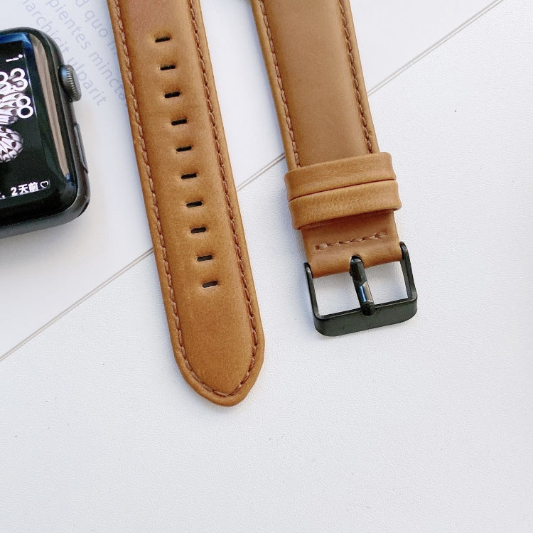 Crazy Horse Texture + Flat Texture Leather Replacement Watchbands For Apple Watch Series 6 & SE & 5 & 4 44mm / 3 & 2 & 1 42mm