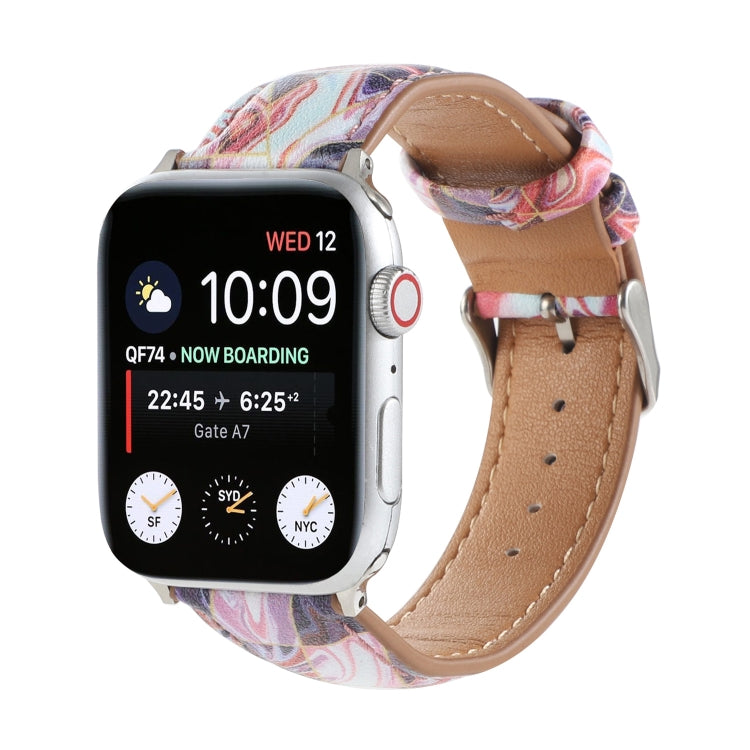 Marble Ethnic Style Printed Leather Watchband For Apple Watch Series 6 & SE &