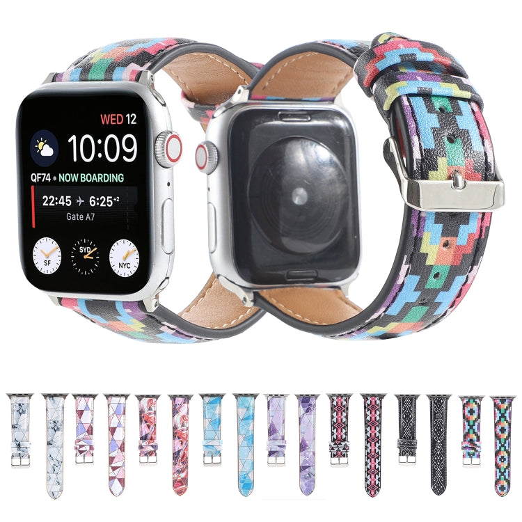 Marble Ethnic Style Printed Leather Watchband For Apple Watch Series 6 & SE &