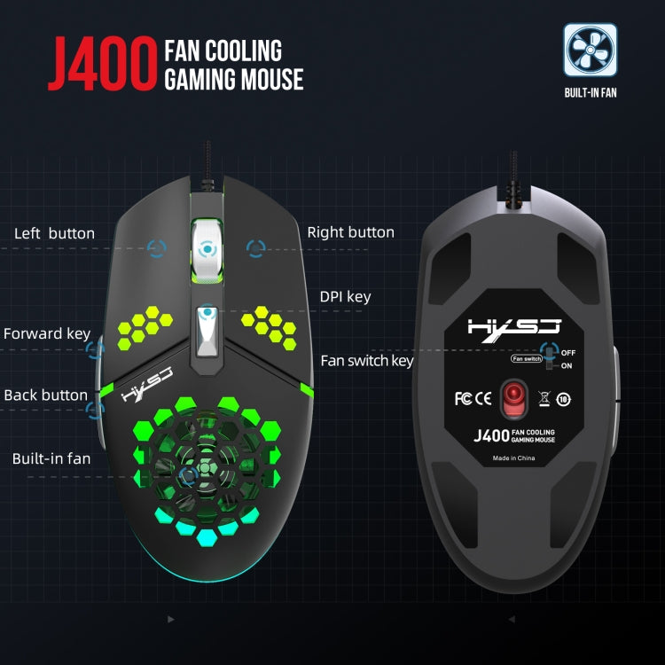 HXSJ J400 6 Keys 8000DPI RGB Light Fan Cooling Gaming Wired Mouse