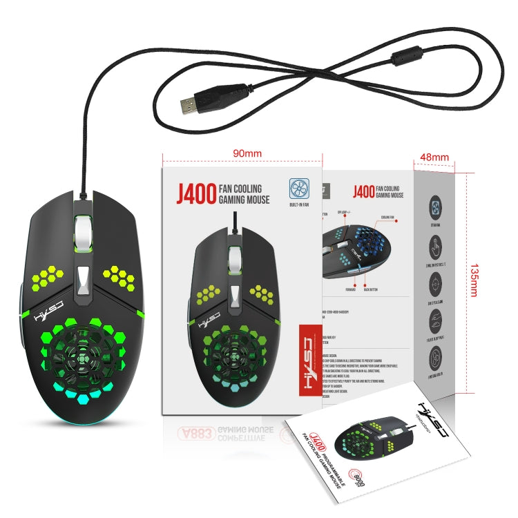 HXSJ J400 6 Keys 8000DPI RGB Light Fan Cooling Gaming Wired Mouse