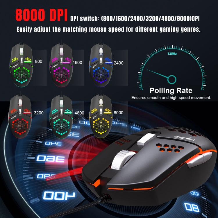 HXSJ J400 6 Keys 8000DPI RGB Light Fan Cooling Gaming Wired Mouse