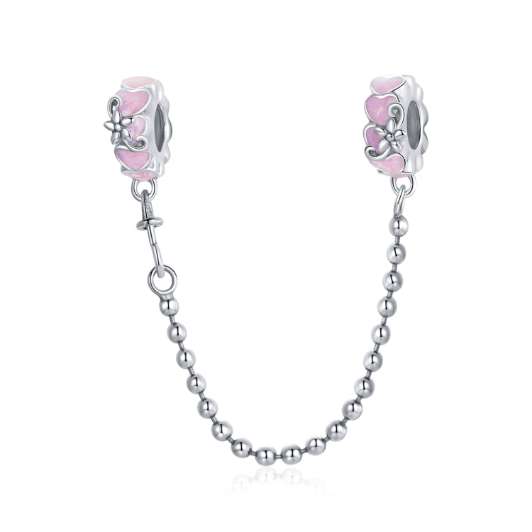 S925 Sterling Silver Pink Heart Safety Chain DIY Bracelet Necklace Accessories