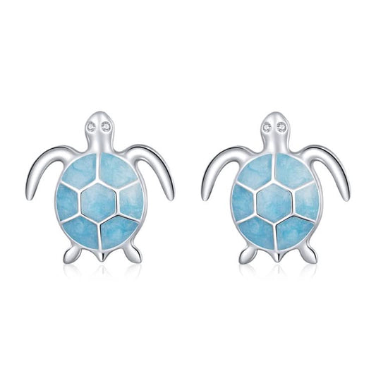 S925 Sterling Silver Blue Turtle Women Earrings Reluova