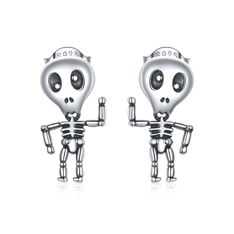 S925 Sterling Silver Cool Skeleton Man Ear Studs Women Earrings Reluova