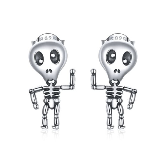 S925 Sterling Silver Cool Skeleton Man Ear Studs Women Earrings Reluova