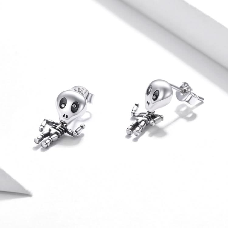 S925 Sterling Silver Cool Skeleton Man Ear Studs Women Earrings Reluova