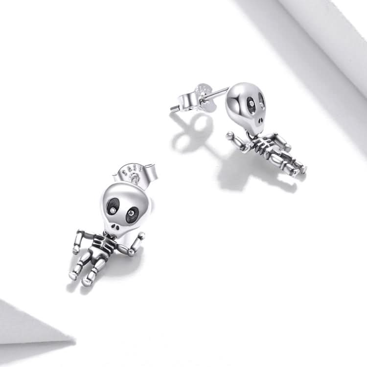 S925 Sterling Silver Cool Skeleton Man Ear Studs Women Earrings Reluova