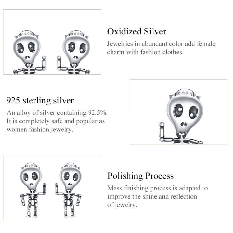 S925 Sterling Silver Cool Skeleton Man Ear Studs Women Earrings Reluova