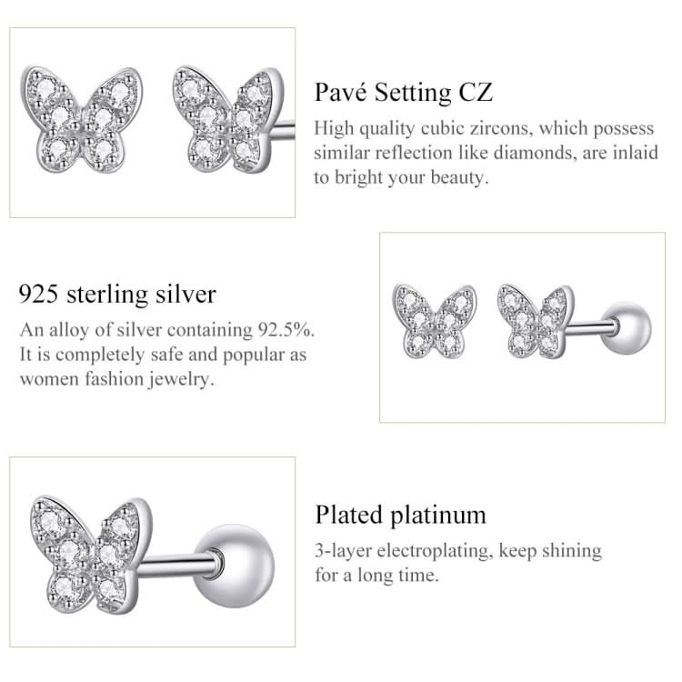 S925 Sterling Silver Simple Butterfly Ear Studs Women Earrings Reluova