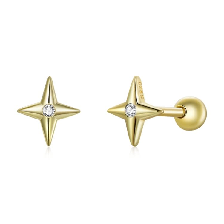 S925 Sterling Silver Golden Stars Ear Studs Women Earrings Reluova