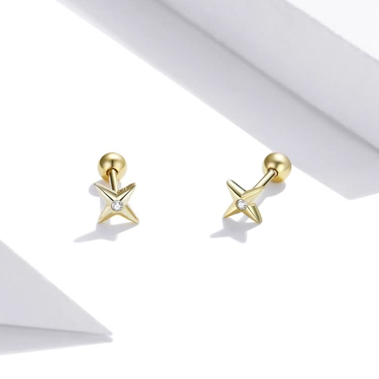 S925 Sterling Silver Golden Stars Ear Studs Women Earrings Reluova