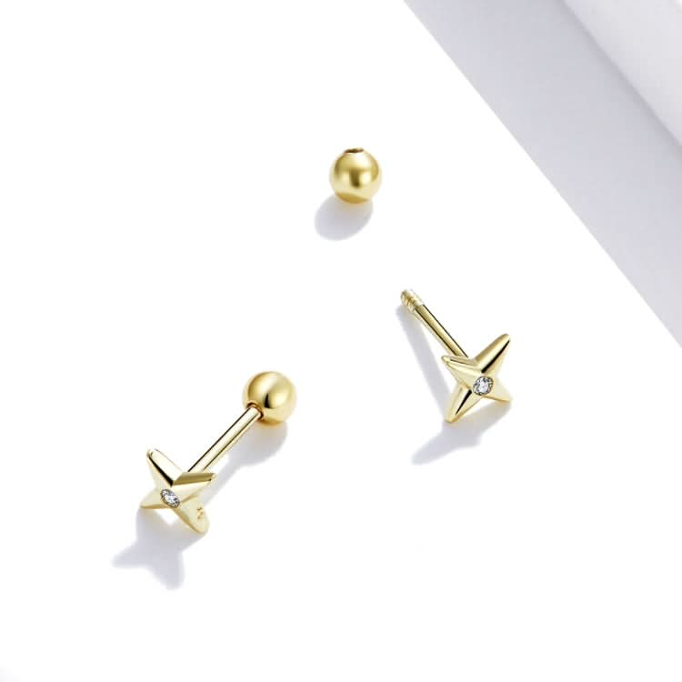 S925 Sterling Silver Golden Stars Ear Studs Women Earrings Reluova