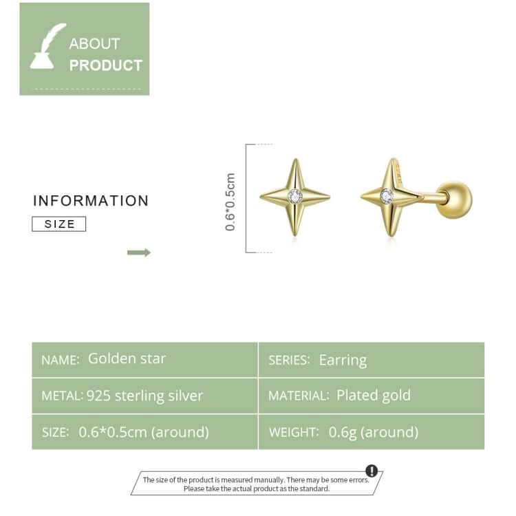 S925 Sterling Silver Golden Stars Ear Studs Women Earrings Reluova