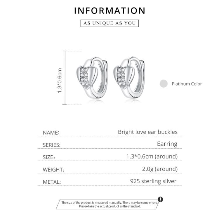 S925 Sterling Silver Bright Heart Ear Buckle Women Earrings Reluova