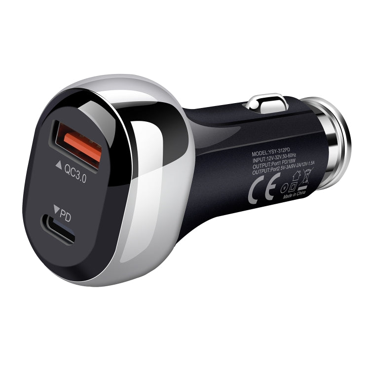 YSY-312PD QC3.0 USB + PD 18W USB-C / Type-C Dual Ports Fast Charging Car Charger