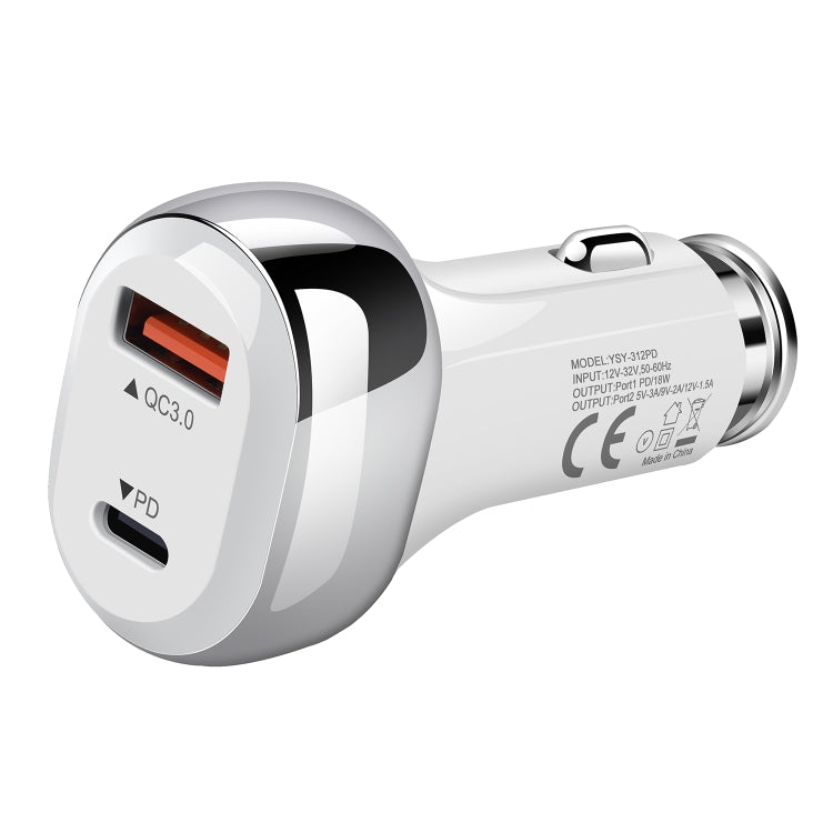 YSY-312PD QC3.0 USB + PD 18W USB-C / Type-C Dual Ports Fast Charging Car Charger