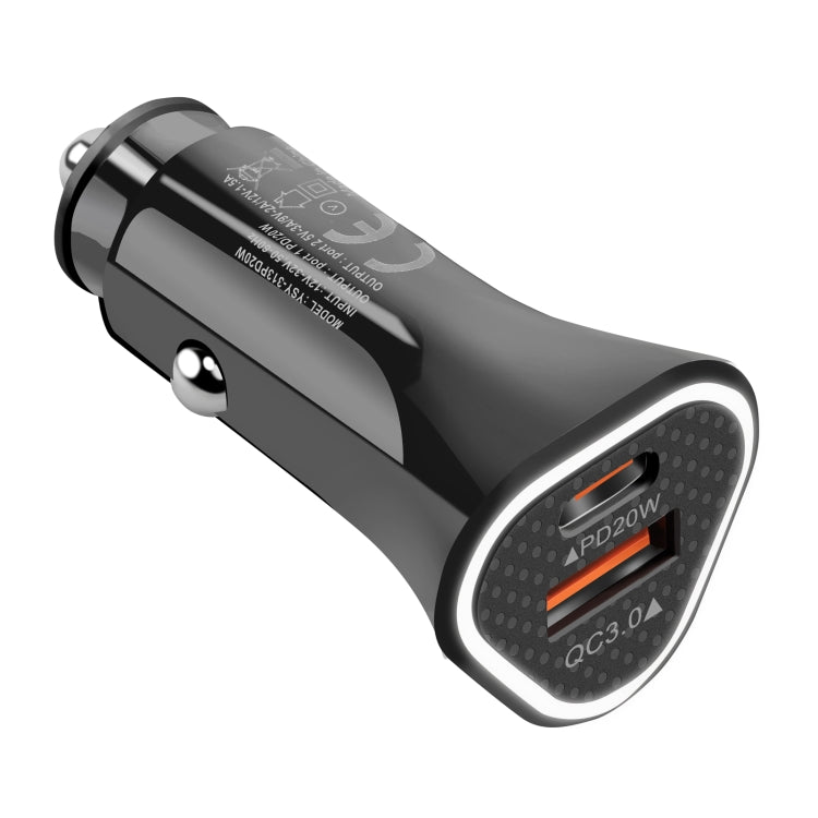 YSY-313PD20W QC3.0 USB + PD 20W USB-C / Type-C Triangle Dual Ports Fast Charging Car Charger ÎҵÄÉ̵ê