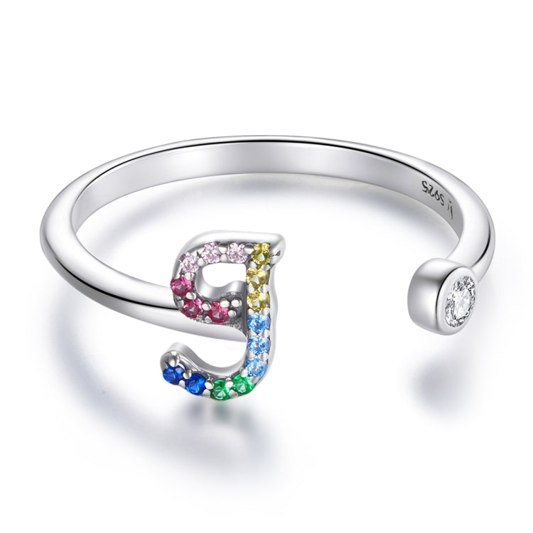 S925 Sterling Silver 26 English Letters Colorful Zircon Women Open Ring My Store