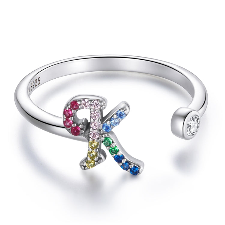 S925 Sterling Silver 26 English Letters Colorful Zircon Women Open Ring My Store