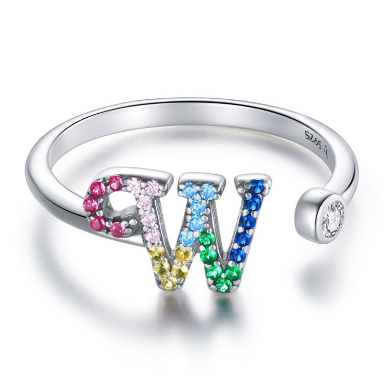 S925 Sterling Silver 26 English Letters Colorful Zircon Women Open Ring My Store