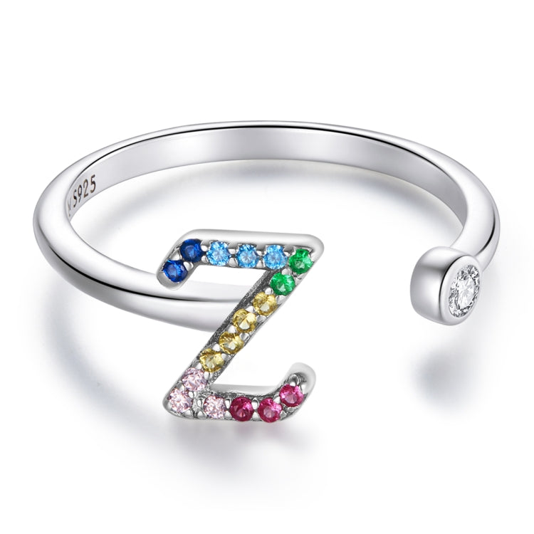 S925 Sterling Silver 26 English Letters Colorful Zircon Women Open Ring My Store