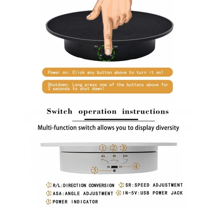 20cm USB Electric Rotating Turntable Display Stand Video Shooting Props Turntable for Photography, Load: 8kg-Reluova