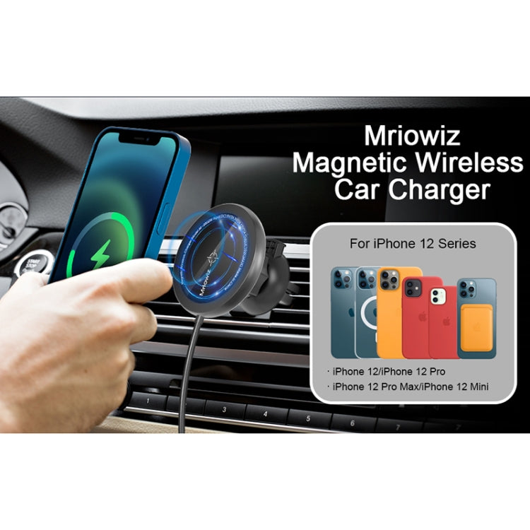 Mriowiz M-2002W 15W 360-degree Rotating MagSafe Magnetic Car Wireless Charger for iPhone 12 Series, with USB + USB-C / Type-C Data Cable, Cable Length: 1m ÎҵÄÉ̵ê