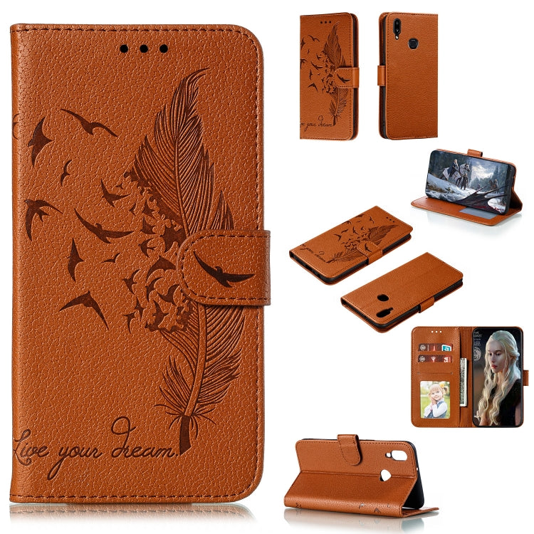 Feather Pattern Litchi Texture Horizontal Flip Leather Case with Holder & Wallet & Card Slots, Series 1