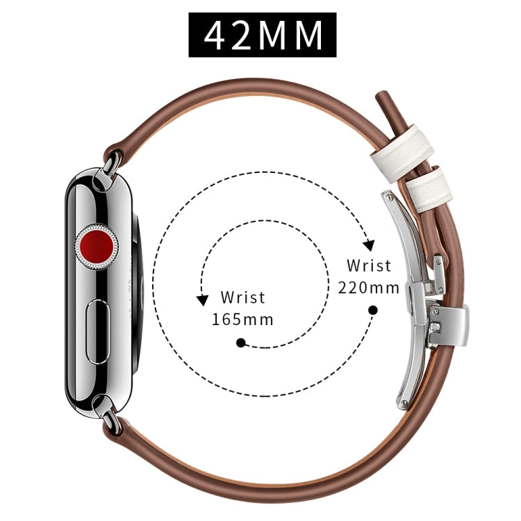 Genuine Leather + Butterfly Silver Buckle Replacement Watchbands For Apple Watch Series 6 & SE & 5 & 4 44mm / 3 & 2 & 1 42mm