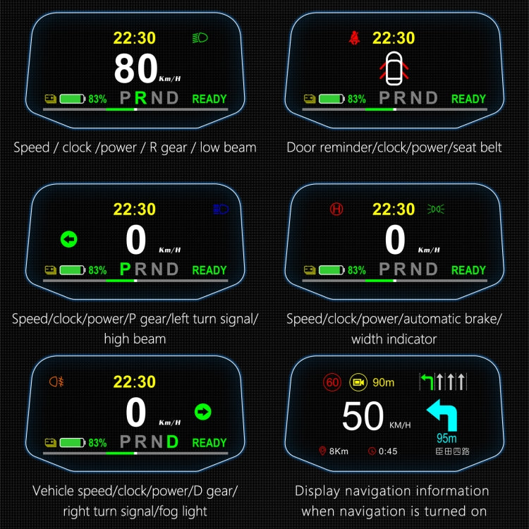 T1 5.1 inch Car HUD Head-up Display Overspeed Alarm / Remaining Battery Percentage Display for Tesla Model 3 / Y ÎҵÄÉ̵ê