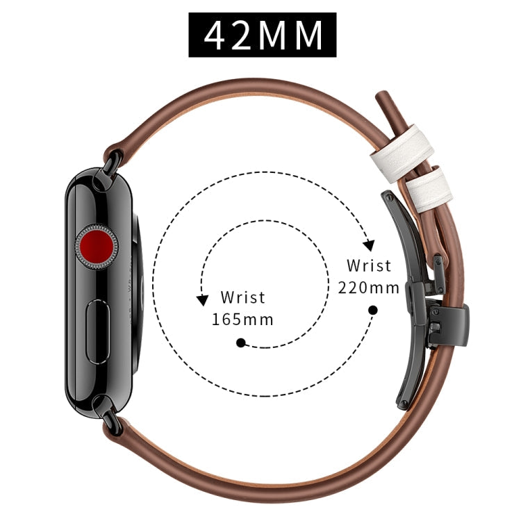 Genuine Leather + Butterfly Black Buckle Replacement Watchbands For Apple Watch Series 6 & SE & 5 & 4 44mm / 3 & 2 & 1 42mm