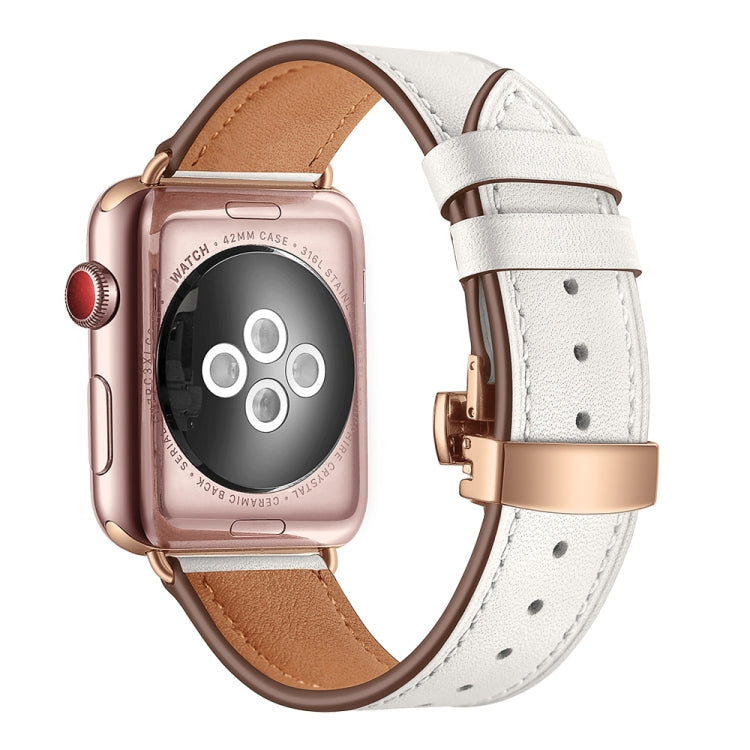 Genuine Leather + Butterfly Rose Gold Buckle Replacement Watchbands For Apple Watch Series 6 & SE & 5 & 4 44mm / 3 & 2 & 1 42mm