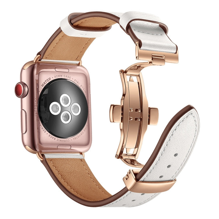 Genuine Leather + Butterfly Rose Gold Buckle Replacement Watchbands For Apple Watch Series 6 & SE & 5 & 4 44mm / 3 & 2 & 1 42mm