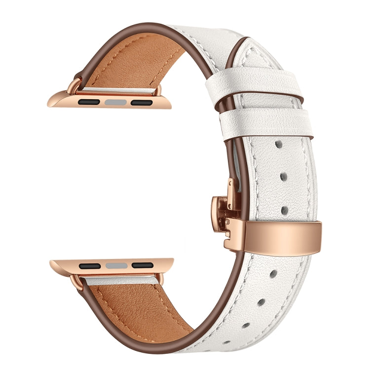 Genuine Leather + Butterfly Rose Gold Buckle Replacement Watchbands For Apple Watch Series 6 & SE & 5 & 4 44mm / 3 & 2 & 1 42mm