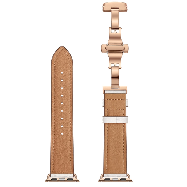 Genuine Leather + Butterfly Rose Gold Buckle Replacement Watchbands For Apple Watch Series 6 & SE & 5 & 4 44mm / 3 & 2 & 1 42mm