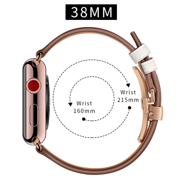 Genuine Leather + Butterfly Rose Gold Buckle Replacement Watchbands For Apple Watch Series 6 & SE & 5 & 4 40mm / 3 & 2 & 1 38mm