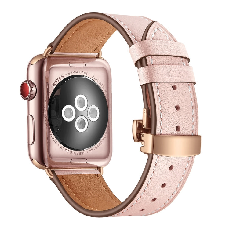 Genuine Leather + Butterfly Rose Gold Buckle Replacement Watchbands For Apple Watch Series 6 & SE & 5 & 4 40mm / 3 & 2 & 1 38mm