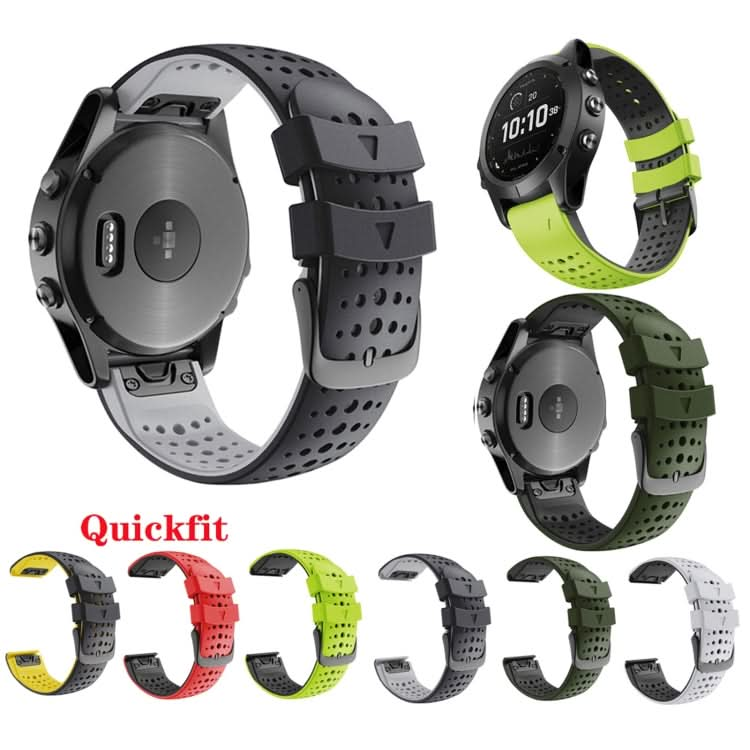 For Garmin Fenix 6 Two-color Silicone Round Hole Quick Release Replacement Strap Watchband