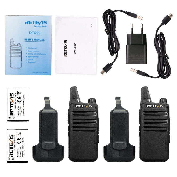 1 Pair RETEVIS RT622 EU Frequency 400-480MHz 16CHS Handheld Two Way Radio Handheld Walkie Talkie, EU Plug