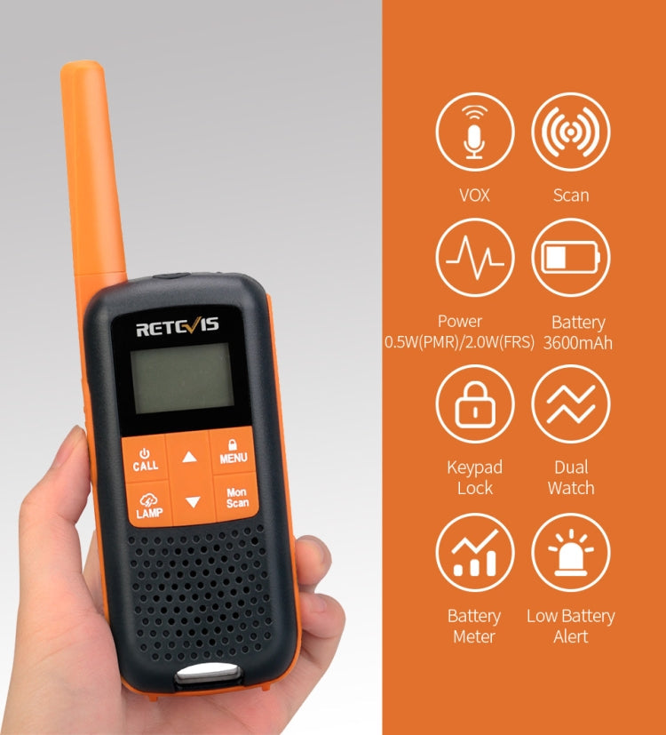 1 Pair RETEVIS RT49 462.5500-467.7125MHz 22CHS FRS License-free Handheld Walkie Talkie, US Plug