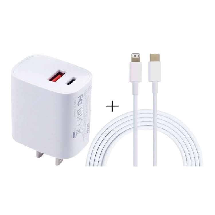 20W USB-C / Type-C + USB Ports Charger with 100W Type-C to 8 Pin Fast Charging Cable