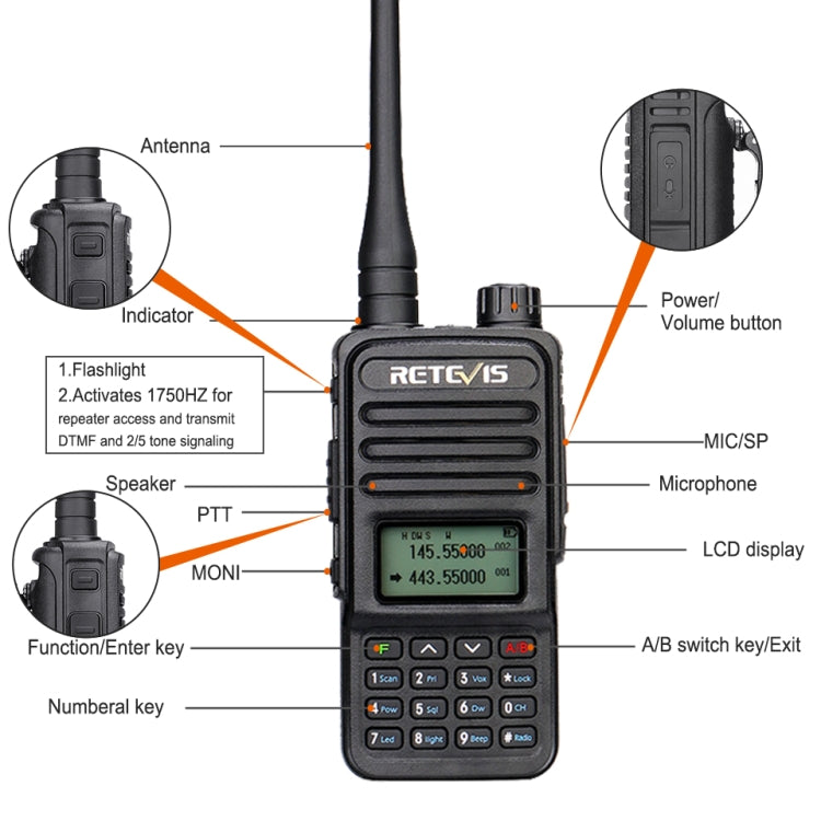 RETEVIS RT85 US Frequency 136.000-174.000MHz+400.000-470.000MHz 200CHS Dual Band Digital Two Way Radio Handheld Walkie Talkie