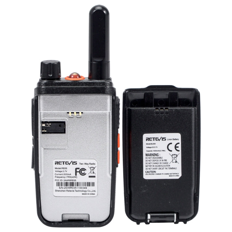 1 Pair RETEVIS RB35 2W US Frequency 462.5500-462.7250MHz 16CHS FRS License-free Two Way Radio Handheld Walkie Talkie