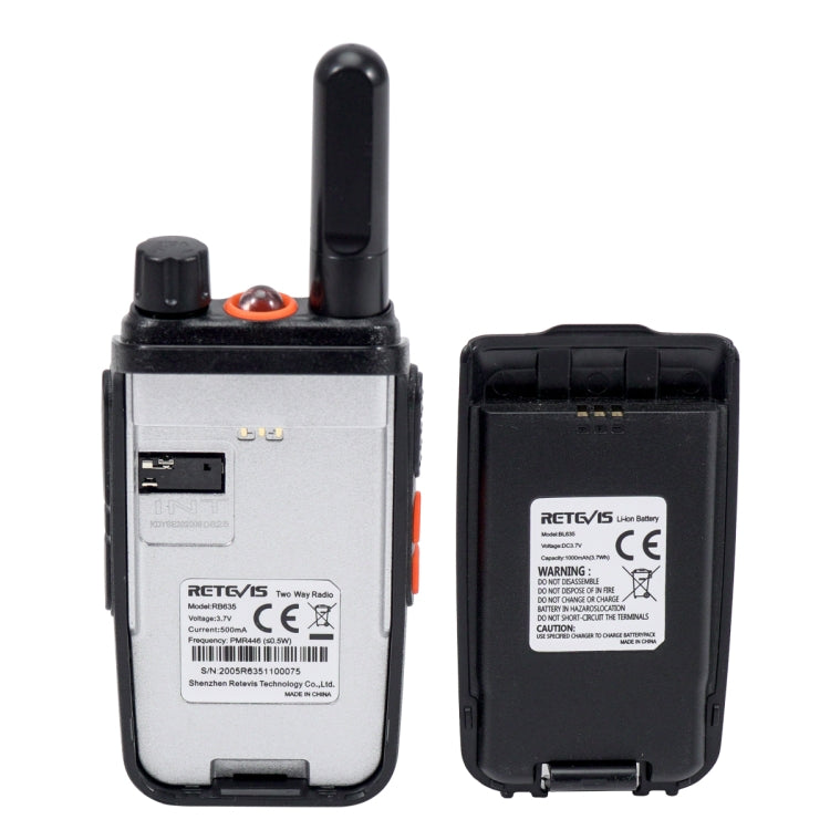 1 Pair RETEVIS RB635 0.5W EU Frequency PMR446 16CHS License-free Two Way Radio Handheld Walkie Talkie