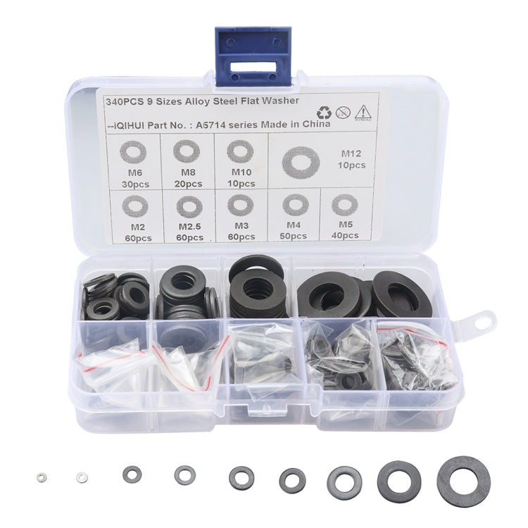 A5714 340 PCS 9 Sizes Black Carbon Steel Flat Washers Set ÎҵÄÉ̵ê