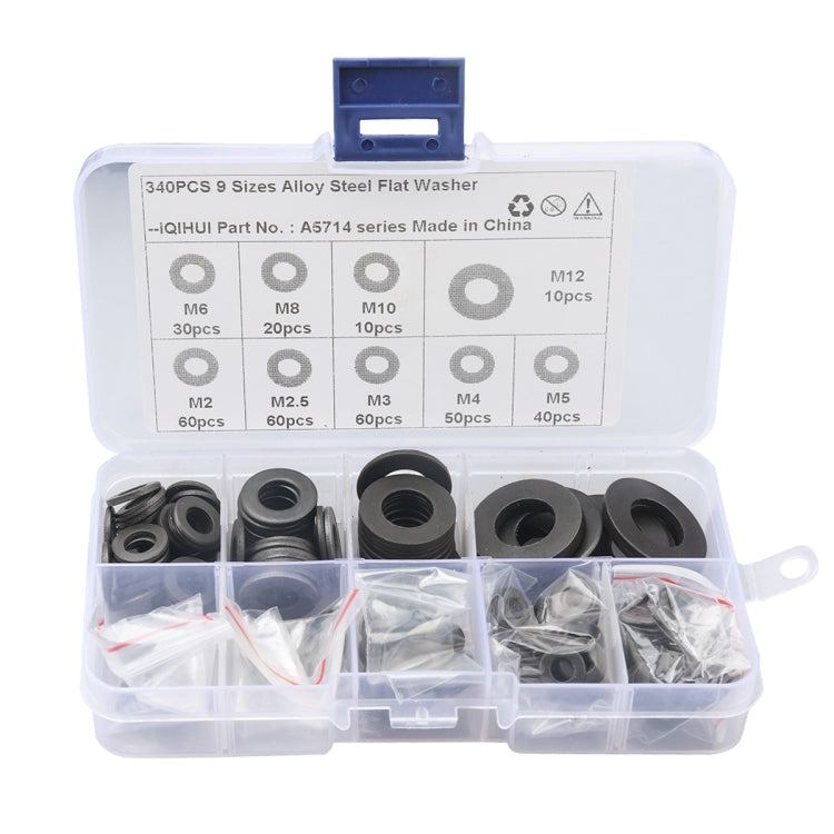 A5714 340 PCS 9 Sizes Black Carbon Steel Flat Washers Set ÎҵÄÉ̵ê