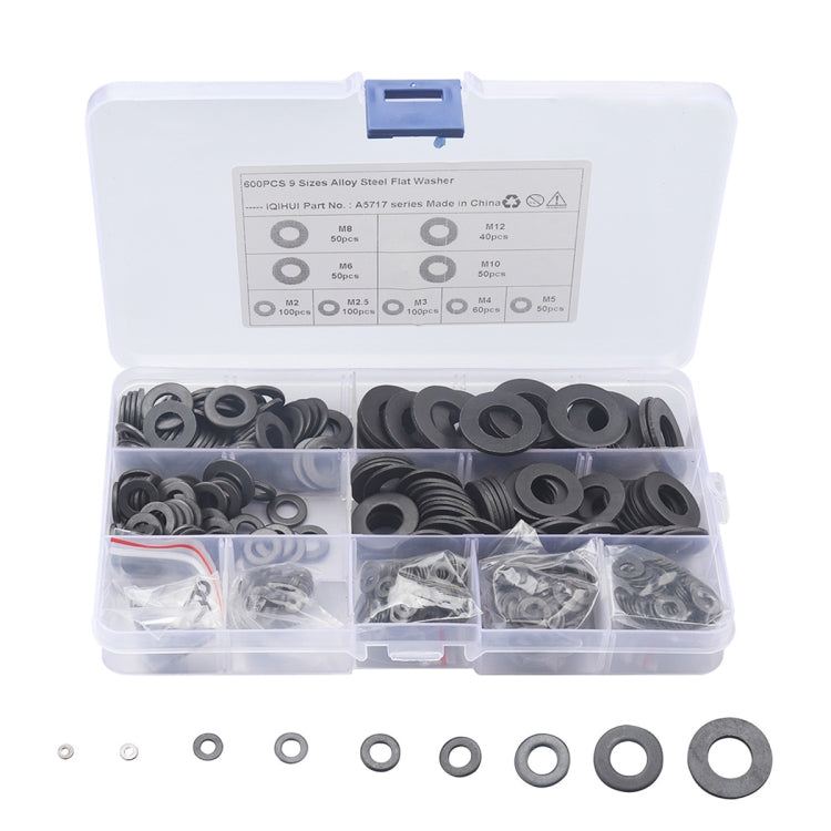 A5717 600 PCS 9 Sizes Black Carbon Steel Flat Washers Set